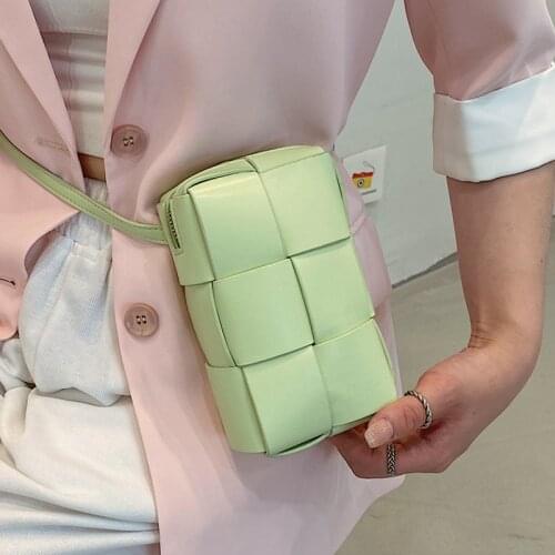 Weave Leather Waist Bags for Women 2021 Trend Small Box Shoulder Bag Plaid Chest Bags Female Designer Brand Phone Crossbody Bag