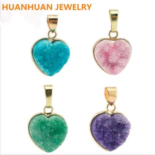 Wholesale Heart Lovely Pendant 1pcs Natural Crystal Tooth Stone Single Hanger DIY Beading Bracelet Necklace Accessories Material