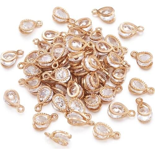 100pcs Alloy Charms Drop Pendants with Cubic Zirconia for DIY Women Fashion Jewelry Making Dangle Earrings Bracelet 13x8x6mm