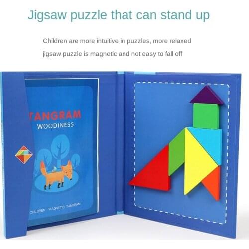 Montessori Portable Magnetic Jigsaw Puzzle Childrens Educational Toy Wooden Preschool Early Education Puzzle for Kids Gift