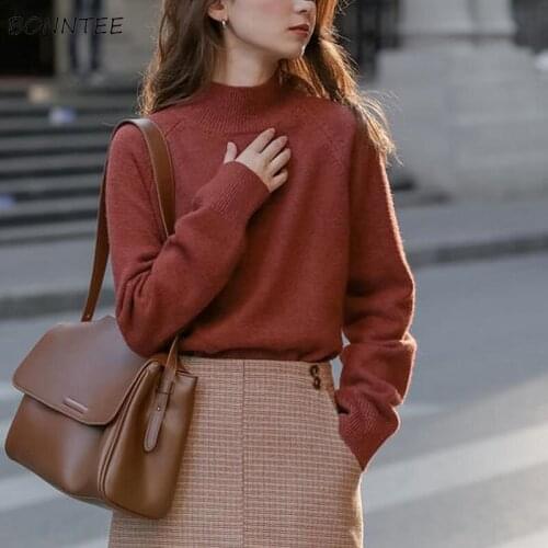 Pullovers Women O-neck Camel Solid Vintage Preppy Korean Style Simple Basic Sweet Ladies All-match High Street Leisure Loose New