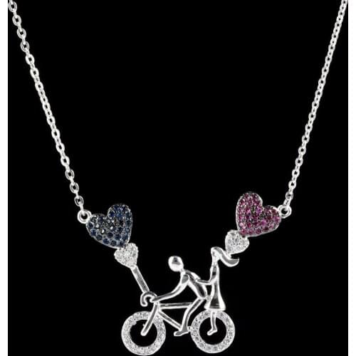 Romantic and sweet heart lovers small bicycle color zircon pendant, for the female/girl cast wedding jewelry.D-011