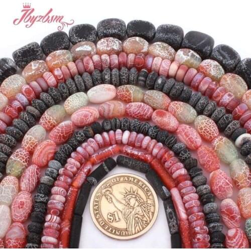Rondelle Tube Olivary Frost Cracked Red Black Multicolor Agates Natural Stone For DIY Women Necklace Bracelet Jewelry Making 15"