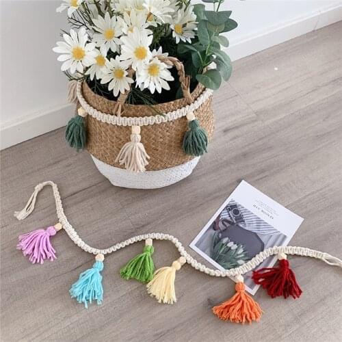 Handmade Boho Woven Tassel Garland Cotton Tassel Garland Backdrop Decorative Macrame Wall Hangings for Kids Nursery Room Decor