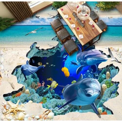 3d flooring Sea World Dolphin wallpaper self adhesive paiting for living room Bedroom bathroom wallpaper roll 3d flooring vinyl