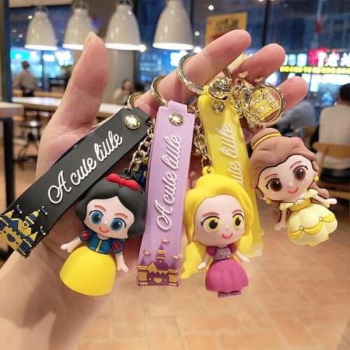 Disney Silicone Model Keychain Cartoon Figurine Key Chains Mickey Donald Duck Disney Princess Keychain Key Rings Key Accessories