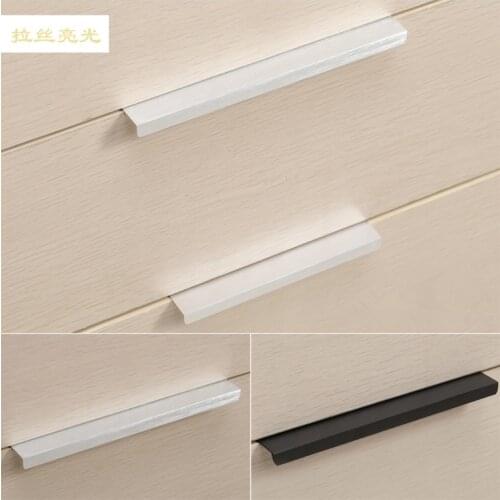 Modern simple cabinet door edge handle wardrobe drawer pulls black hidden furniture handles Zinc alloy kitchen cabinet knob