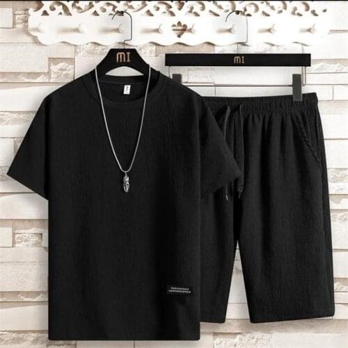 Summer Two Pieces Mens Sets Tracksuits Male Fashion Sportswear Pullover T-Shirt + Short Jogging Pants Plus Size