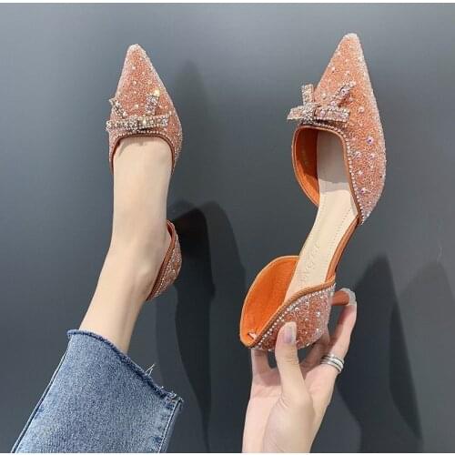 Rhinestone Bow Women Single Shoes Stiletto Heel Pointed Toe Women Shoes Spring 2021 New Fashion Luxury Designer Womens Shoes