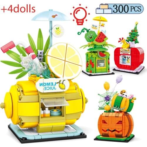 City Street View Fruit Light Architecture Building Blocks DIY Friends House Assembled Figures Bricks Toys for Children