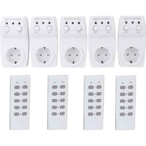 ESPLENTY Smart Switch Wireless Remote Control EU Plug (5 Socket+4 Remote)