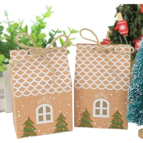 5/10Pcs Kraft Paper House Shape With Rope Gift Bag Packaging Cookie Bags Christmas Decorations Home Decor Birthday Decoration