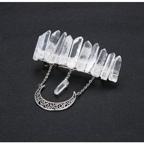 Wiccan jewelry wire winding raw crystal crown moon headband healing hairpin wedding hair accessory magic gothic pagan gift