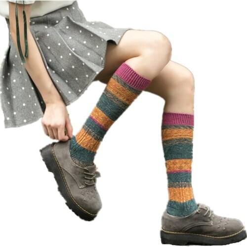 Japan Kawaii Girl Thicken Cotton Woman Socks New Vintage Striped Womens Socks Fashion Compression High School Female Long Socks