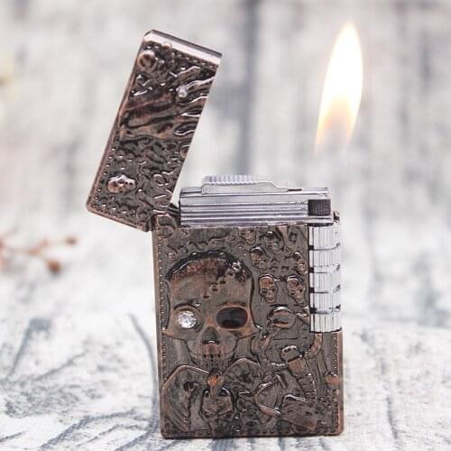 Skull Lighter Butane Grinding Jet Gas Flint Lighter Metal Relief Crisp Sound Cigarette Cigar Lighter Accessories
