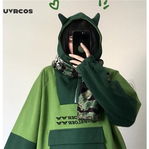 UVRCOS harajuku aesthetic frog anime hoodie women purple long sleeve oversized streetwear kpop gothic cosplay winter clothes y2k