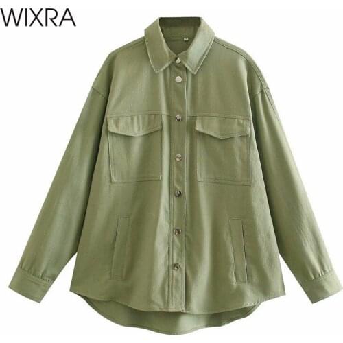 Wixra GreenTurn Down Collar Women Thick Blosue Full Sleeve Street Wear Oveisized Shirts Clothing New Spring Autumn
