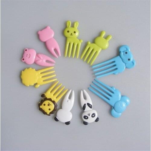 Zollor 10PCS Cute Animal Fruit Fork Mini Cartoon Children Snack Cake Dessert Food Fruit Bento Lunches Party Decor Random Color