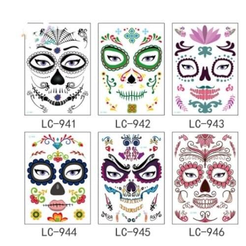 10pc/bag Dead Skull Face Halloween Festival Party Supplies Cool Beauty Tattoo Waterproof Temporary Tattoo Stickers random 6pc