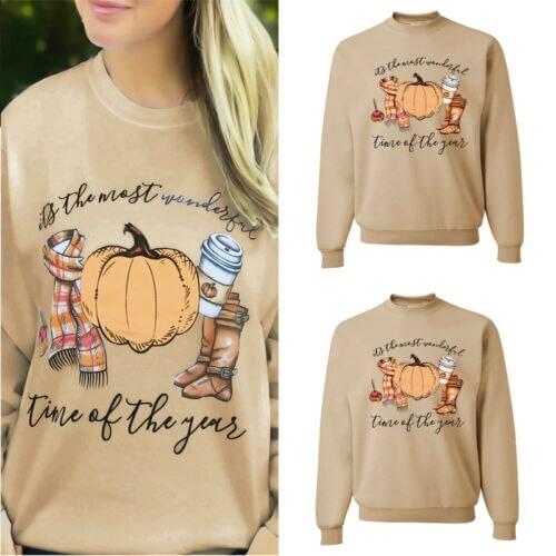 2017 Fashion Autumn Women Sweatshirt Halloween Pumpkin Print Regular Long Sleeve Sweatshirt Tops Blouse Shirt