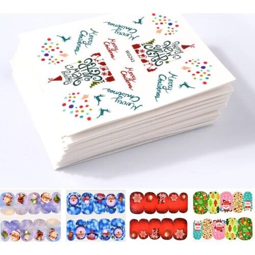 45 Pcs Charm Christmas Water Transfer Nail Stickers Decals Snowflake Jingle Bells Mix Designs Printing Nail Art Decorations