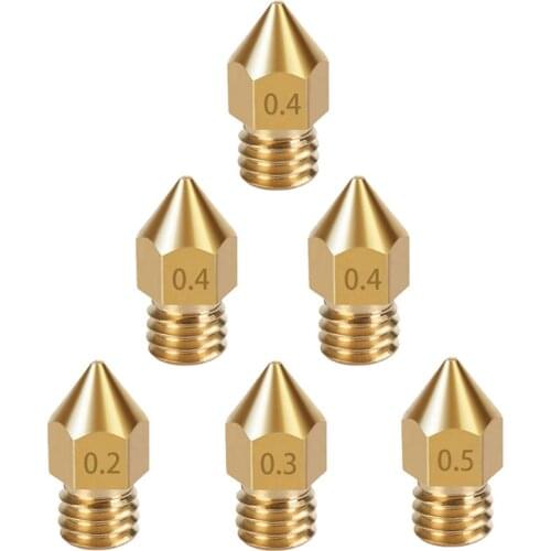 5Pcs/Lot High Precision Brass Copper Extruder Nozzle 0.2/0.3/0.4/0.5/0.6/0.8/1.0mm For 1.75mm Filament M6 Thread Hotend Ender 3
