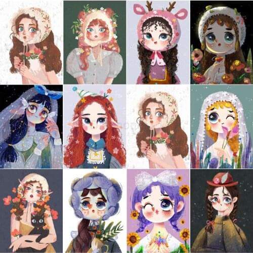 5D Diy Diamond Painting Cartoon Girl Big Eyes Cross Stitch Full Drill Embroidery Mosaic Art Picture of Rhinestones Home Decor