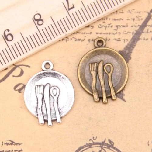 90pcs Charms kitchen tableware fork spoon 20x15mm Antique Silver Plated Pendants Making DIY Handmade Tibetan Silver Jewelry