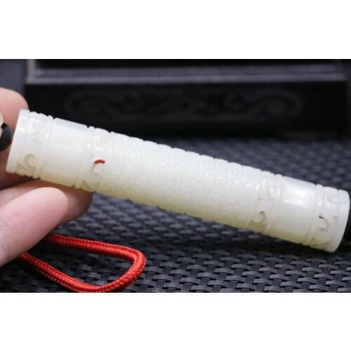 Big Treasure Chinese Vintage Hetian Old Jade Lucky Cloud Ruyi Lezi Totem Long Carving Amulet Timestown 20201126A