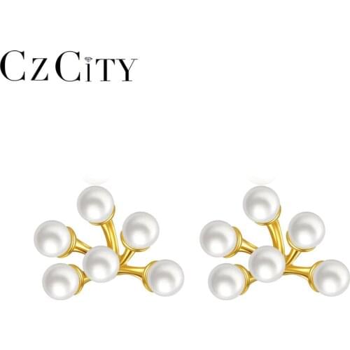 CZCITY Creative 925 Sterling Silver Brincos Pearl Stud Earrings for Women Girls Dating Cute Fine Jewelry Gift Bijoux SE0383