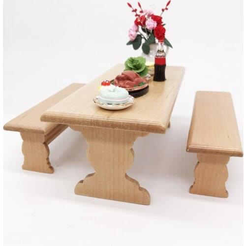 Wooden 1:12 Dollhouse Dining Room Long Table Set Accessories Toys Gifts for Boys Girls