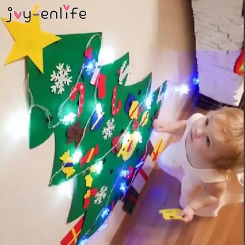 Kids DIY LED Felt Christmas Tree Christmas Decoration for Home Navidad 2021 New Year Gifts Cristmas Ornaments Santa Claus Xmas