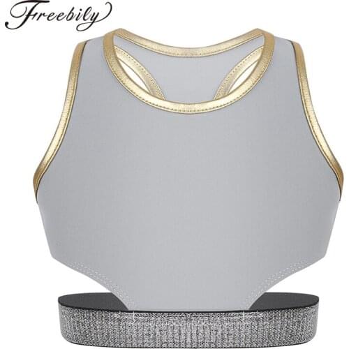 Kids Girls Dancewear Ballet Gymnastics Tops Sleeveless Racer Back Stretchy Workout Crop Tops Stage Performance Dance Costume