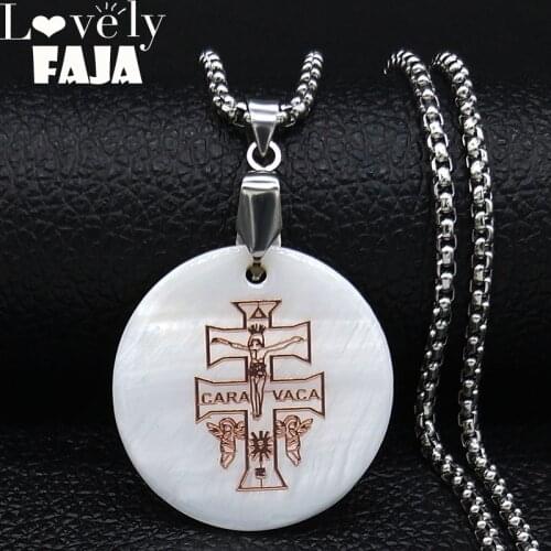 RIR Gold Catholic Caravaca Crucifix Orthodox Cross Shell Stainless Steel Necklace Cherub Angel Best Christian Necklaces Jewelry
