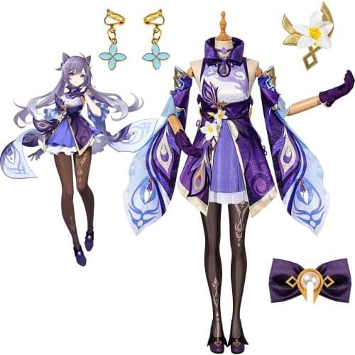 Genshin Impact Keqing Cosplay Costume Shoes Full Set Keqing Sexy Dress for Stage Halloween Peformance