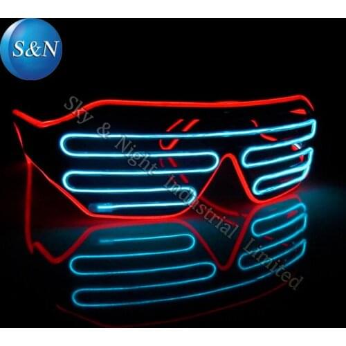Red+Ice blue ) Mix color EL gift glasses+Sound Inverter + Free Shipping