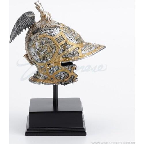 Vironi creative decoration pieces ancient warrior head hat monster wearing crown and base gift home decoration