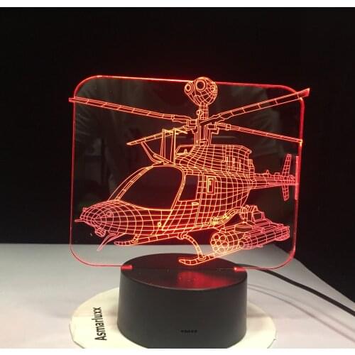 Creative Helicopter Night Lights 3D LED Aircraft Table Lamp 7 Colors Change Bedroom Bedside Baby Sleep Light Fixture Xmas Gifts