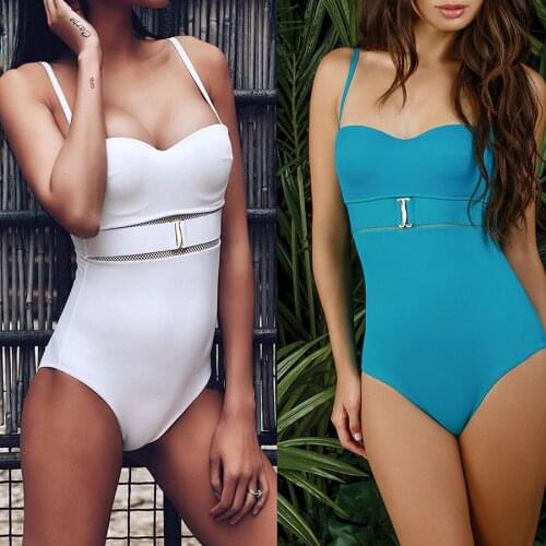 High Cut Swimwear Women 2020 Solid One Piece Swimsuit Female High Waist Monokini Backless Sexy Bathing Suit Swim Suit Blue White