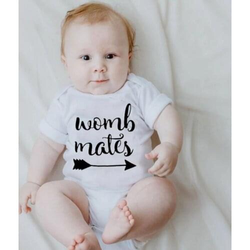 Womb Mates Letter Print Newborn Unisex Baby Clothes Girls Boys Bodysuits Festival Jumpsuit Infant Outfits Cute One Piece Toddler