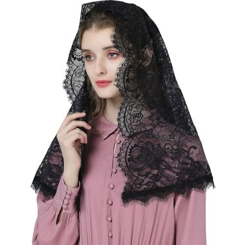 Muslim black bridal catholic head wear lace veil mantilla