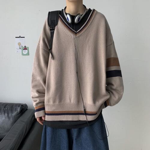 Mens V-Neck long sleeve JK sweater woman Japanese style pullovers casual oversize man sweaters male warm clothing