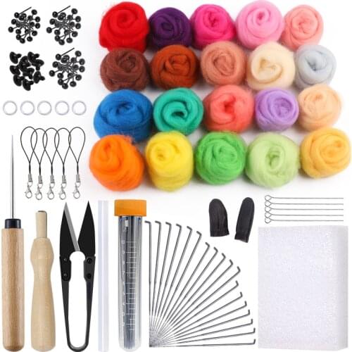 LMDZ 20Color DIY Wool Felt Kit Wool Felting Tools Handmade Needle Set 54pcs Pack Felting Fabric Materials Handcraft