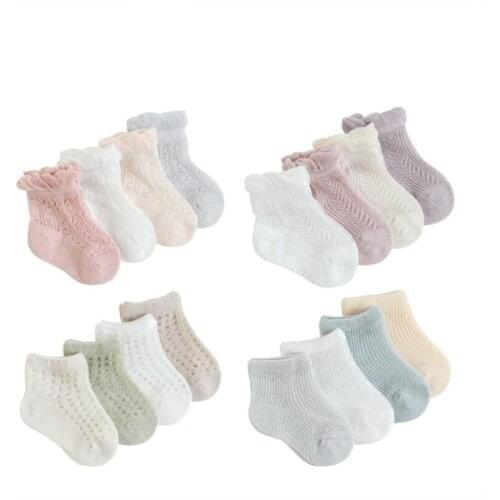4 Pairs/lot Cheap Summer Baby Girls Socks Newborn Baby Boy Girl Thin Cotton Mesh Lace Socks Soft Breathable Ankle Socks for Inf