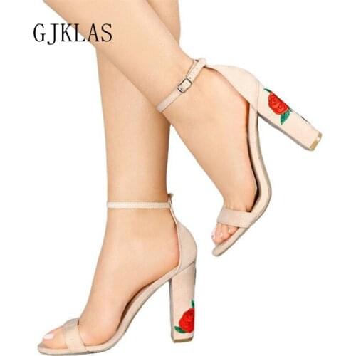 High Heels Sexy Ladies Shoes Flowers Pumps Big Size 43 Party Shoes for Women Chunky Heels Fashion Peep Toe Shoes Women Sandals