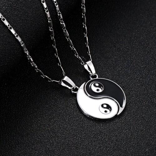 Wholesale Couples Vintage Best Friend Black White Enamel Tai Chi Yin Yang Pendant Women Men Necklace Friendship Jewelry