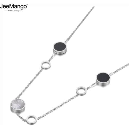 JeeMango Goth Stainless Steel 6Pcs Geometric Disc Charm Pendant Necklaces Acrylic & Shell Bohemia Necklace For Women JN20087