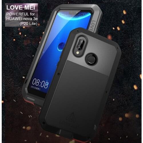 P20 lite Original LOVE MEI Gorilla glass Armor Metal Shockproof Case for Huawei P20 Lite Nova 3E Aluminum Life Waterproof Cover