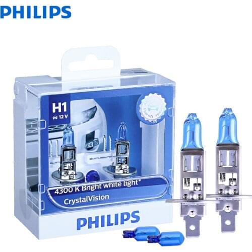 Philips Crystal Vision H1 12V 55W P14.5s 12258CVSM 4300K Bright White Car Halogen Head Lamp Fog Light Bulbs (Twin Pack)