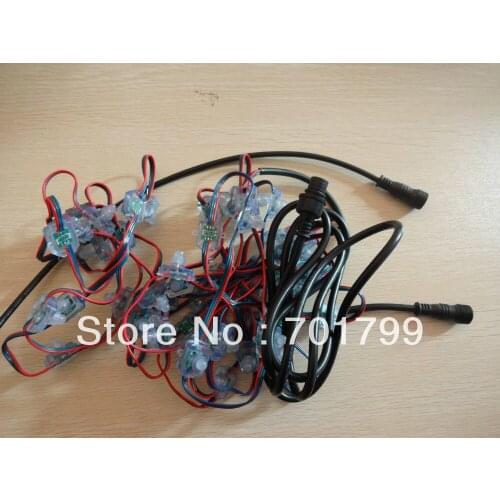 100pcs DC12V input IP68 WS2811 LED pixel light,RGB wire,input end with 2m long 4core male conector